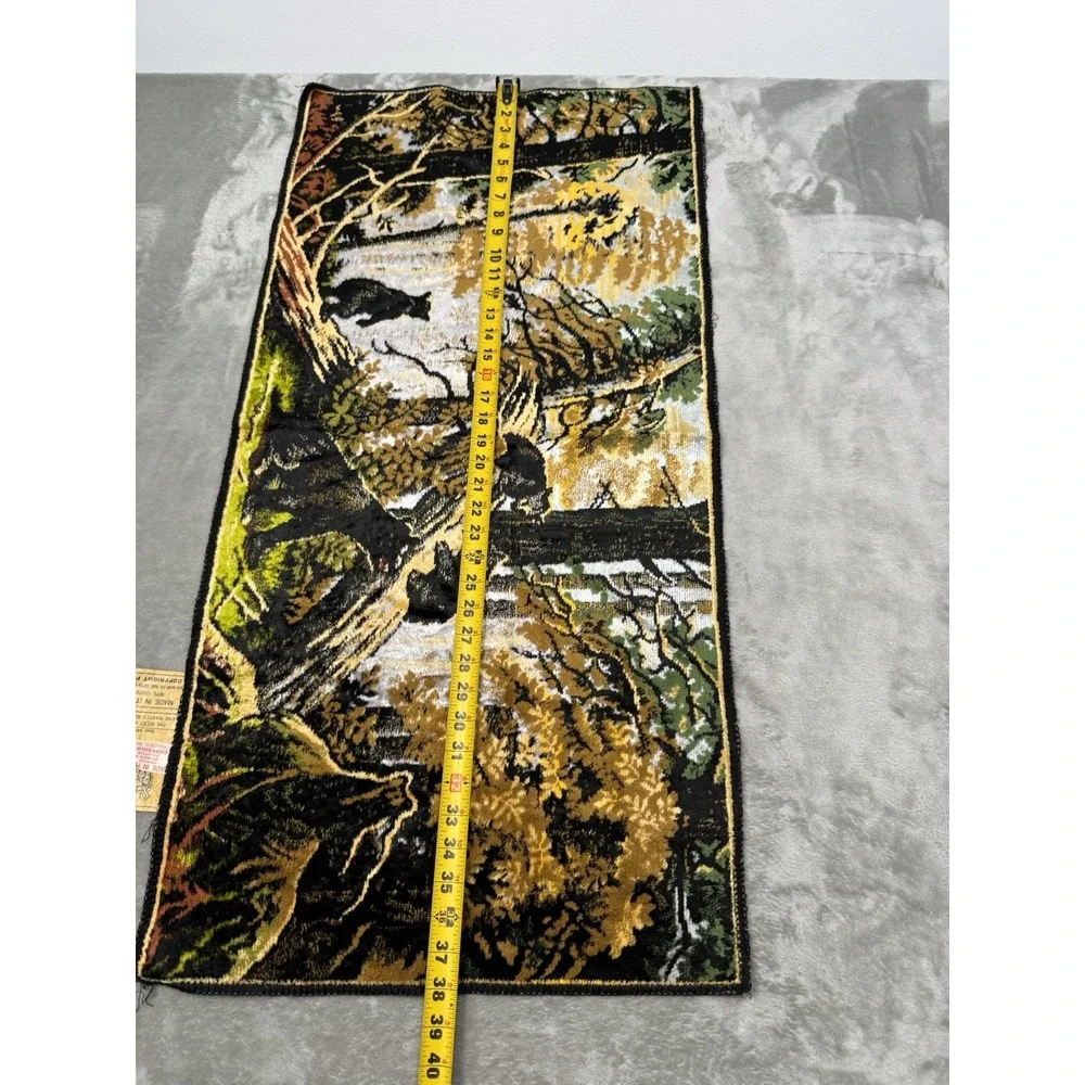 Vintage Bear And Cubs Tapestry Rug Wall Decor Art Made In Italy 39x19 1960s 60s